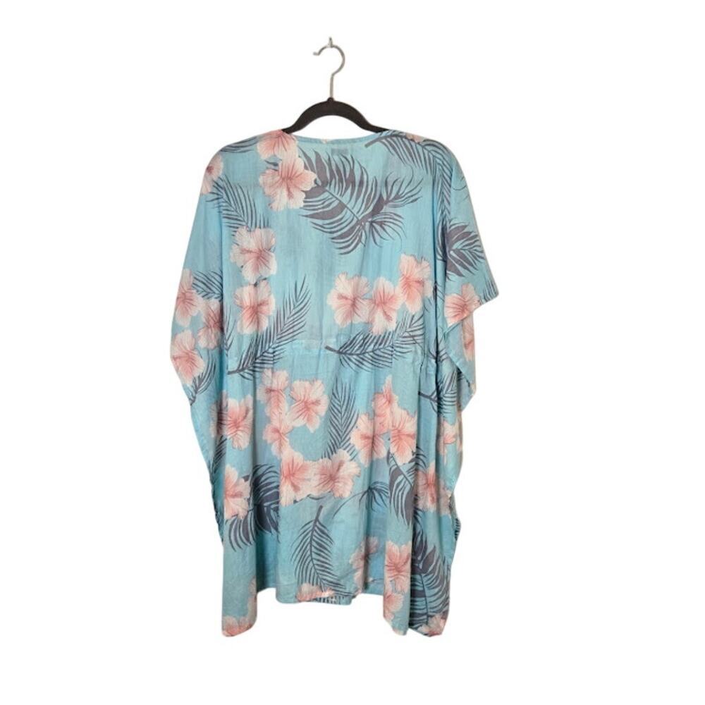 Charlie Paige NWT Womens Swim Cover Up One Size Blue Tropical Vacation Resort - Picture 2 of 9